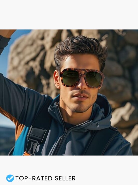 Vintage Aviator Sunglasses Double Bridge Large Square Thick Frame Retro main image 4